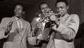Masekela with Armstrong trumpet Jurgen Schadeberg 1954 5.jpg